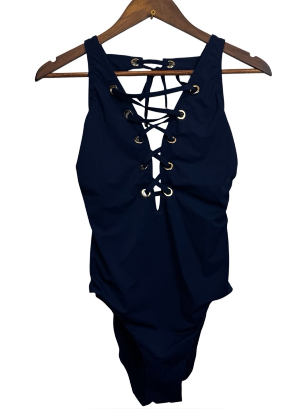 Amoressa By Miracle Suit Stevie Navy Lace-Up One-Piece Swimsuit